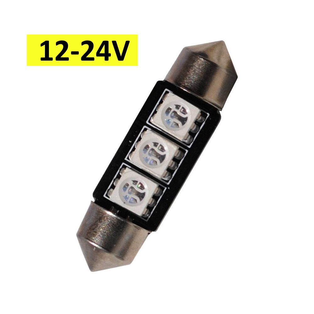 LED sufit 36mm 3 SMD LED 5050 12-24V modrá